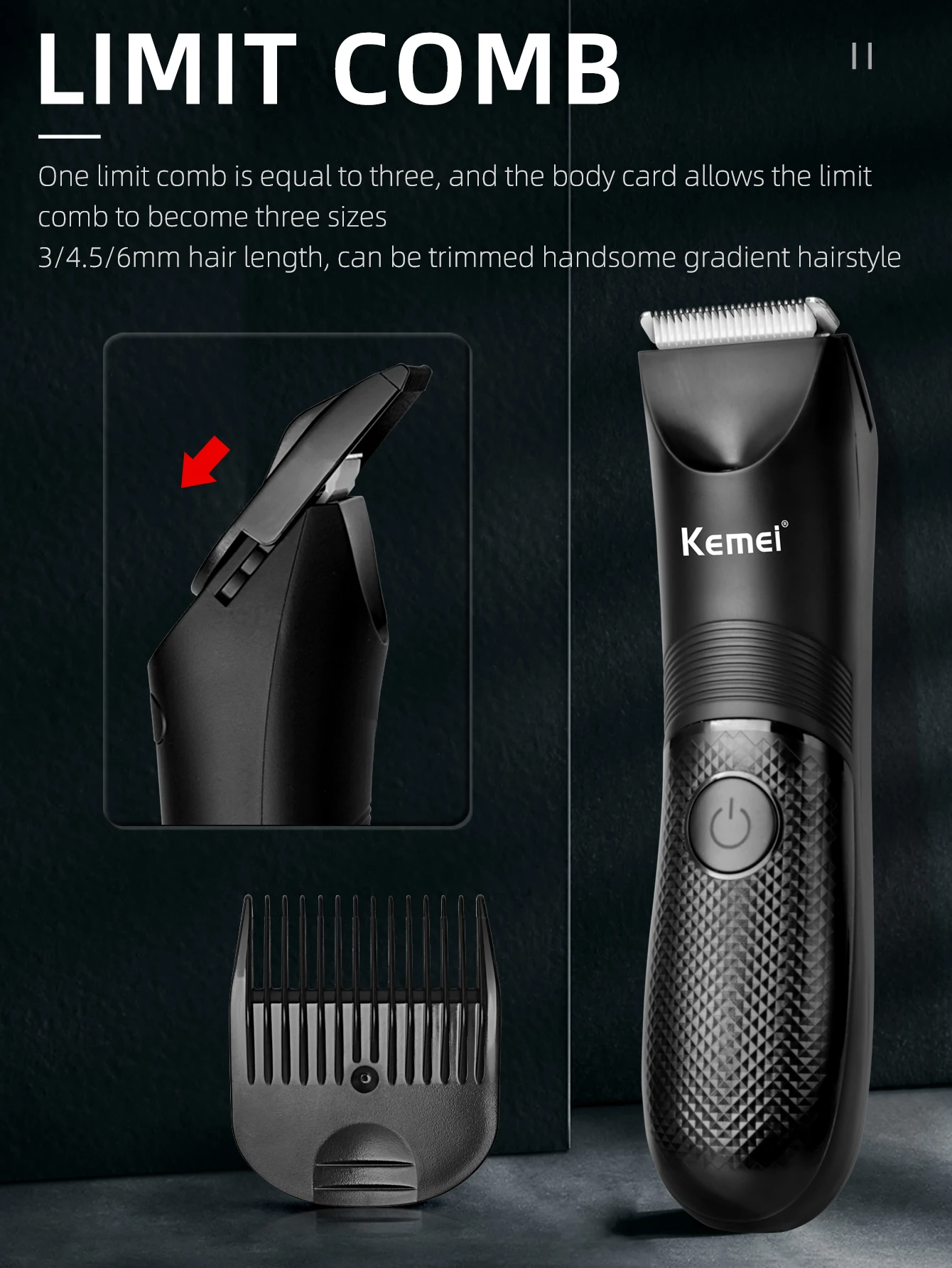 Kemei 전기 머리 깎기 전문 민감한 지역 이발 기계 IPX7 방수 바디 트리머 충전 베이스 KM-1838