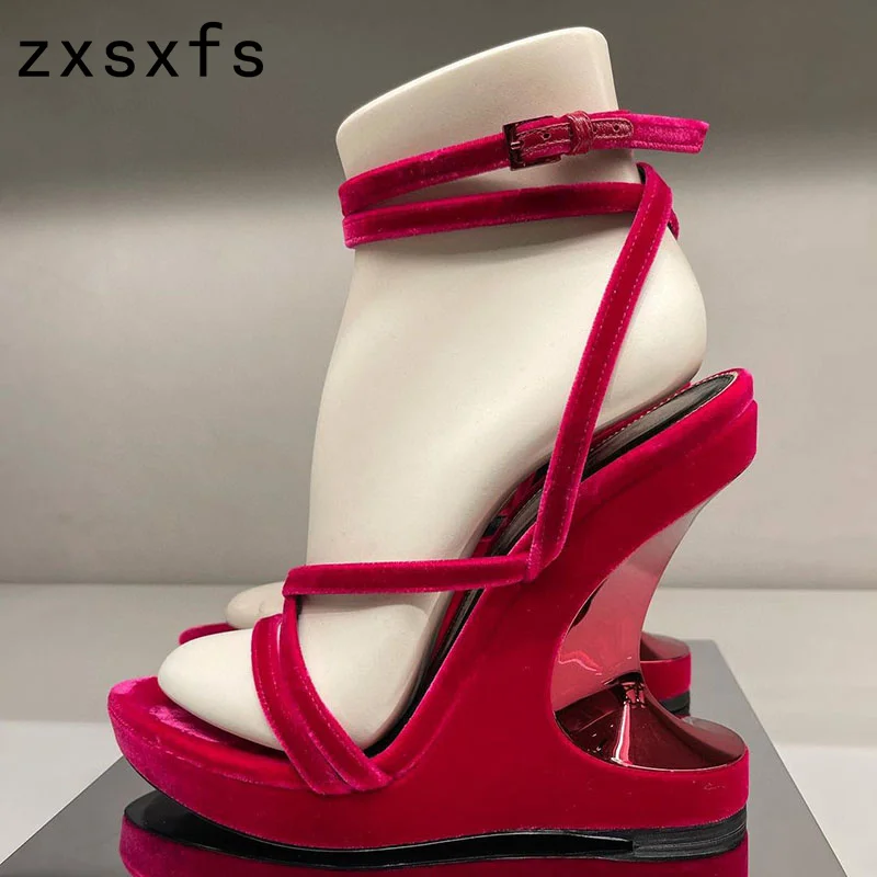 

Peep Toe Women Wedges Slippers Ankle Buckle Strap Sexy Ladies High Heels Runway Designer Summer Party Dress Sandals For Women