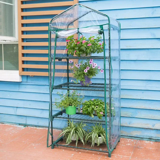 4 Réteg Mini Pvc Borító Üvegházhatású Állványok Hordozható Kerti Ház Kültéri Beltéri Növekedéshez - Image 6