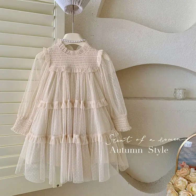 Girls' Dress Autumn New Style Children's Baby Girl Elegant Lace Splicing Style Pretty Princess Dress - 5