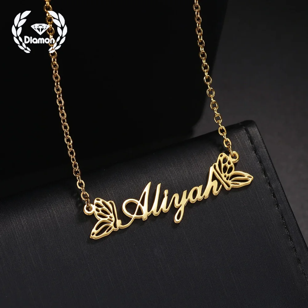 

Diamon New Personalized Custom Name Necklace Stainless Steel Jewelry Letters Butterfly Chock Chain for Women Jewelry Gift