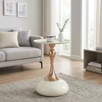 Tables Ye Moderne Martini - Petite table d'appoint ronde pour salon, table d'appoint de 38 cm avec base en métal, table circulaire blanche pour chambre à coucher et table de chevet, table à thé pour balcon, tables d'appoint d'angle pour lit 2