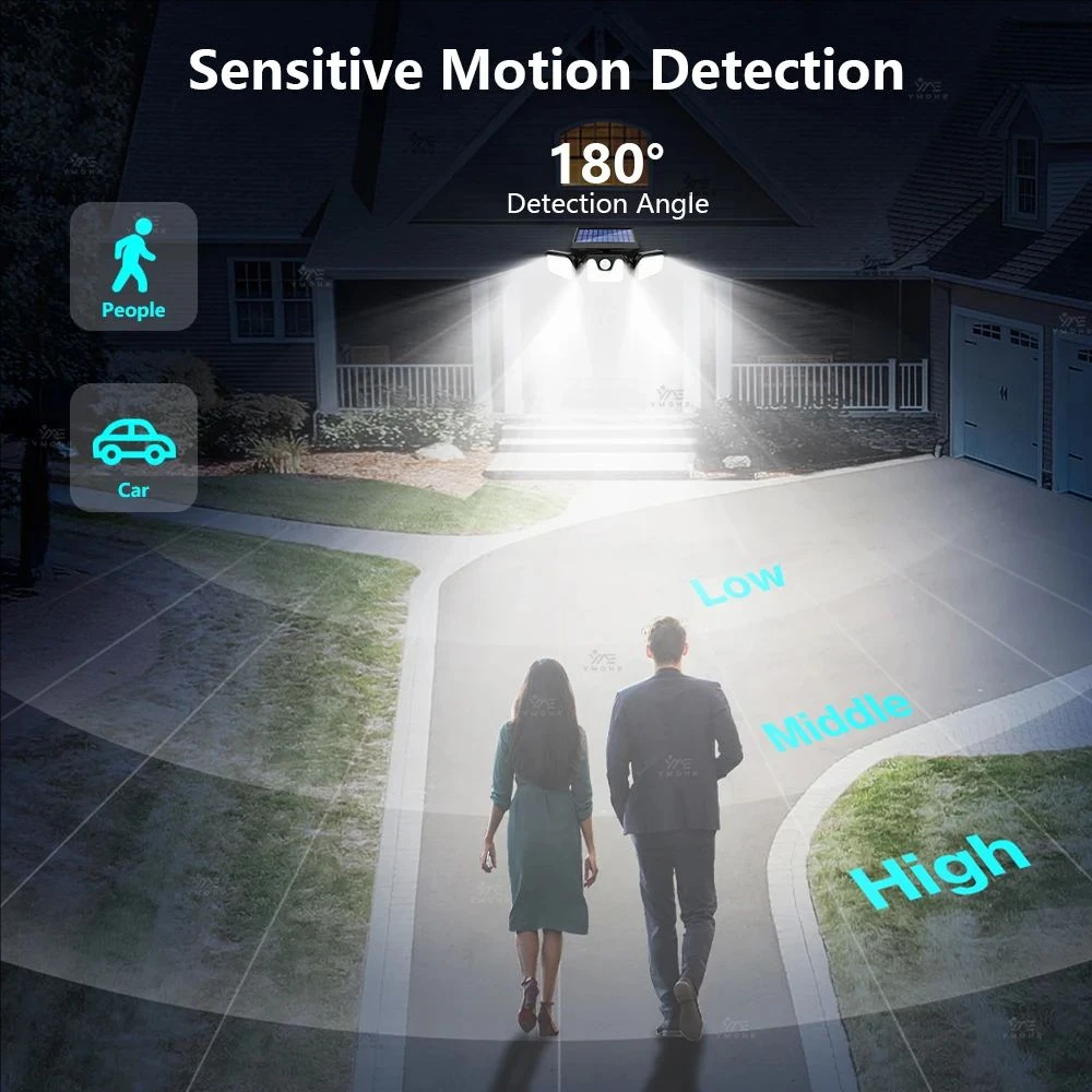Solar Power Wall Lights Outdoor Motion Sensor Human Induction 3Modes Floodlights