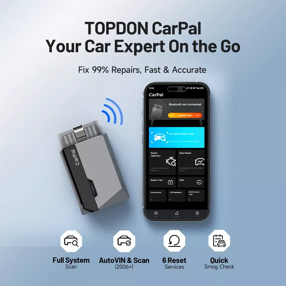 TOPDON Carpal OBD2 Scanner Bluetooth for Car All System Diagnostic Tool iOS Android Vehicle Health Check 6 Reset Services 3