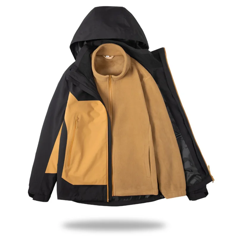 

Комплект из двух предметов с флисовой подкладкой и капюшоном унисекс, куртка 3 в 1, мужское пальто, водонепроницаемая куртка, ветровка с капюшоном для активного отдыха и походов, 4xl