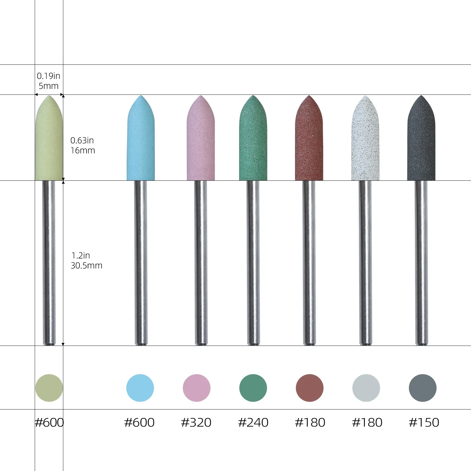 HYTOOS 5*16mm 롱 콘 실리콘 네일 드릴 비트 3/32인치 페디큐어 폴리싱 비트 네일 드릴 매니큐어 및 발 관리 준비 도구