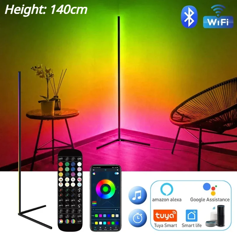 

Living Room Dimmable RGB Corner Floor Lamp 140cm Stand Smart APP LED Mood Light for Bedroom Nordic Home Decor Interior Lighting