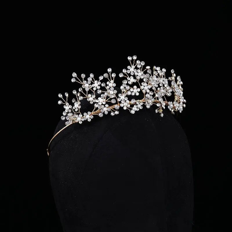 Floralbride Handmade Rhinestones Crystal Pearls Flower Bridal Tiara Headband Bridal Hair Vine Women Jewelry Hair Accessories