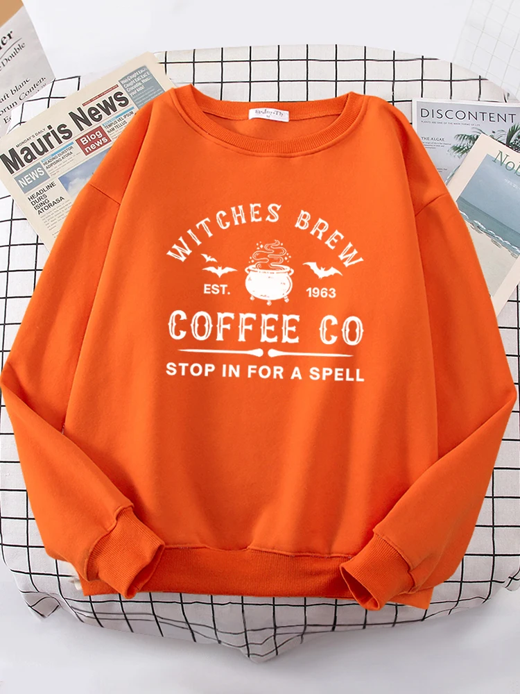 Witches Brew Coffee Letter Printing Simple Autumn Womens Sweatshirts Casual Fleece Long Sleeves Warm All-Match Woman Pullover
