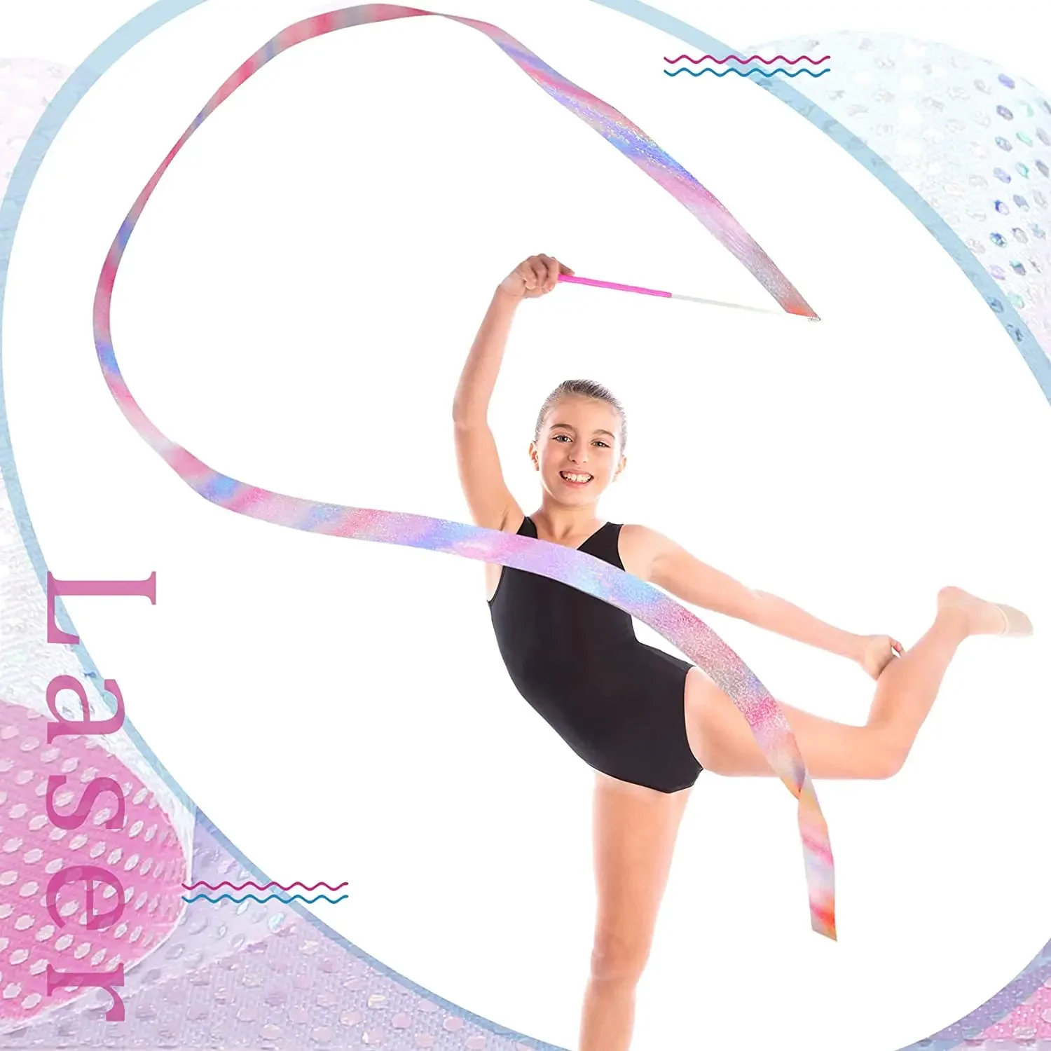 5/10pcs Flashing Star Gym Ribbons Dance Ribbon Rhythmic Art Gymnastics Ballet Streamer Twirling Rod Rainbow Stick Training 2M/4M