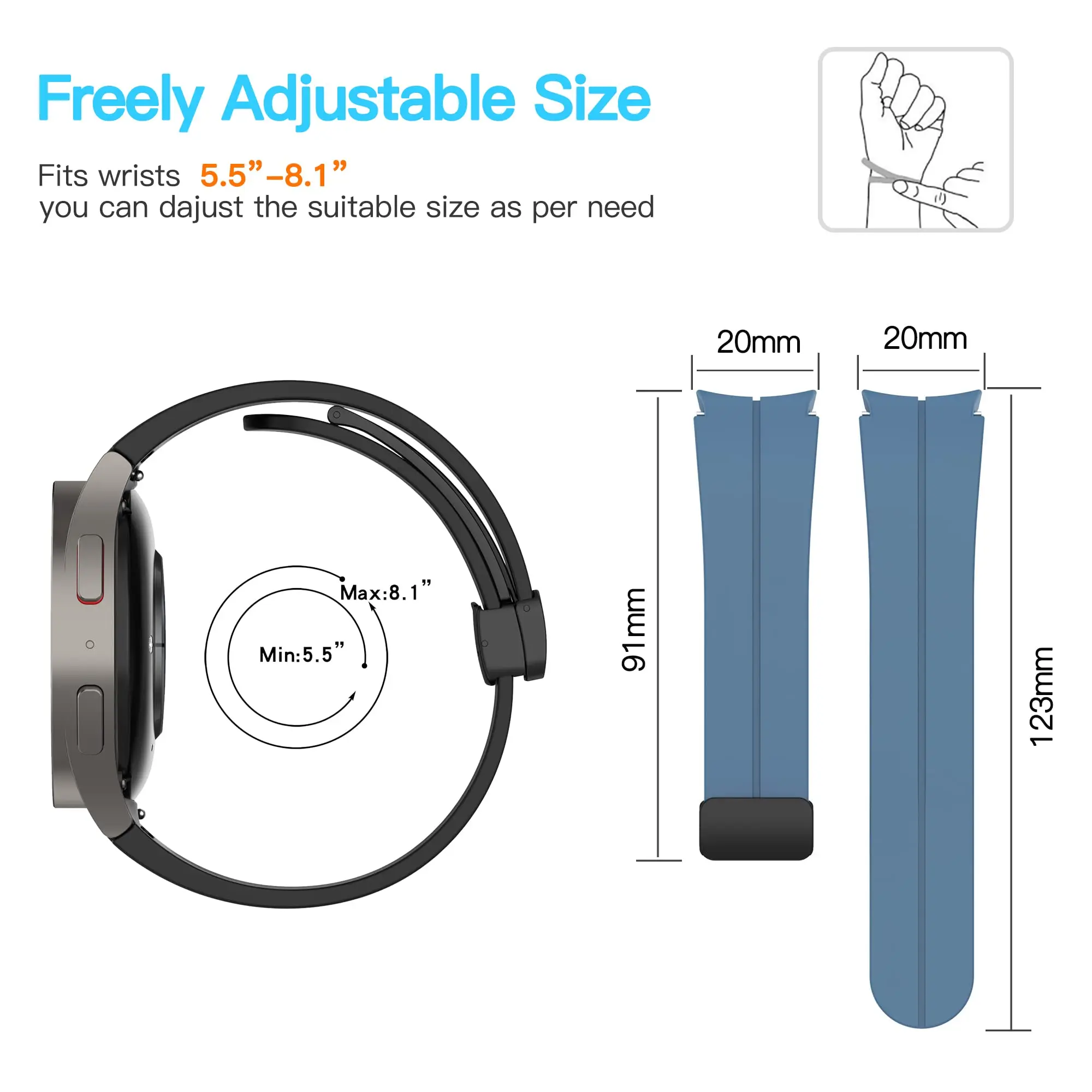 Magnetic Silicone Watch Band with Adjustable Strap