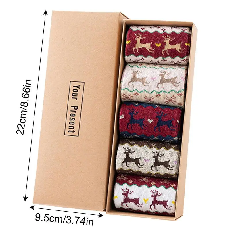 5 Pairs Women Christmas Socks Cute Santa Claus Elk Christmas Sock Funny Cute Socks Mid Tube Winter Women' s Gift