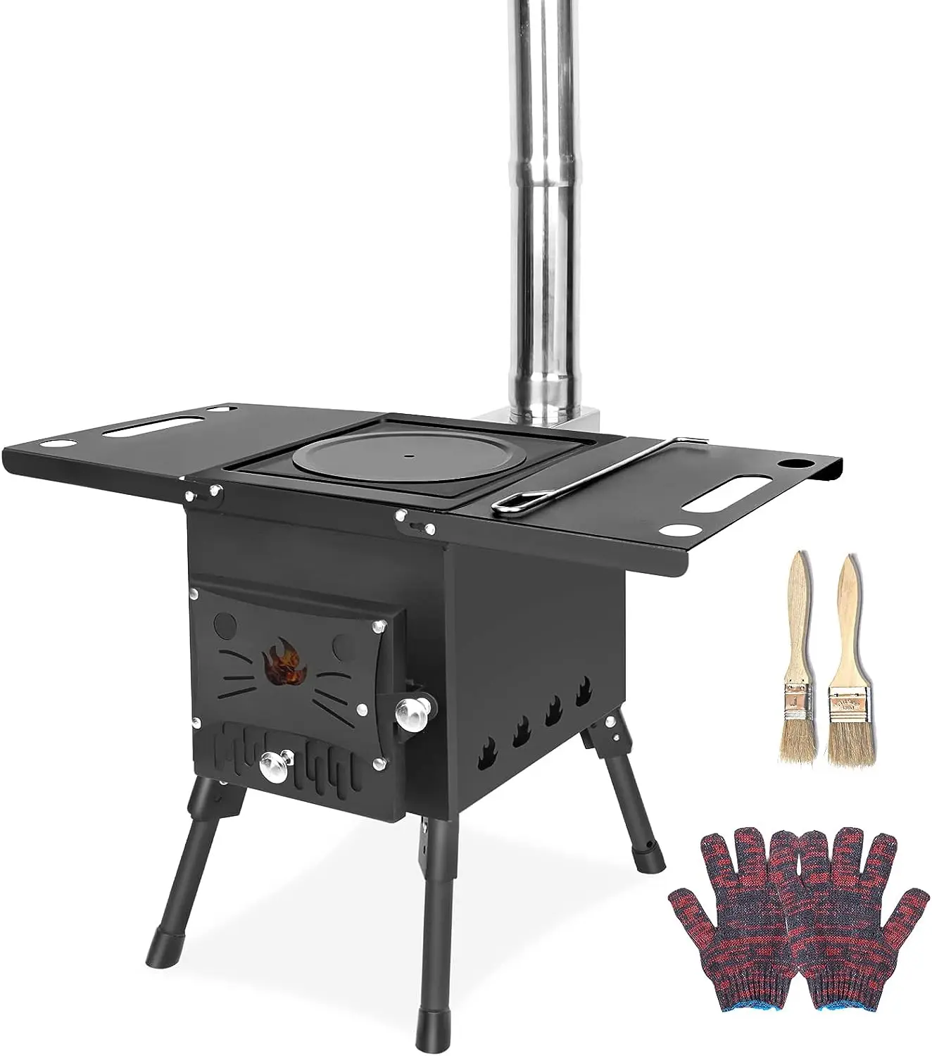 Wood Burning Stove Outdoor Camping Stove Hot Tent Stove with Chimney Pipes  for Cooking Heating BBQ (2 Brushes) - AliExpress
