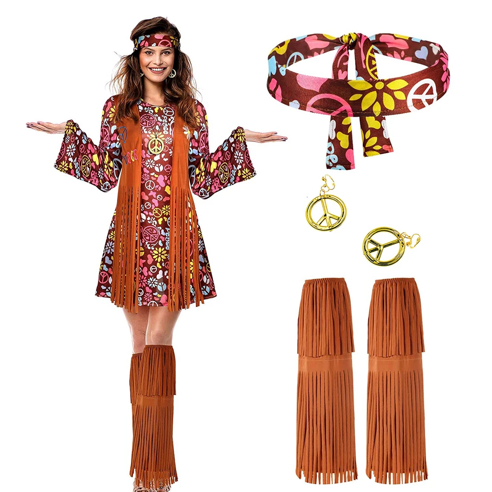 deletrear Memoria Hito Disfraz de los 70 para disfraz de Hippie y mujer, pendiente con signo de la  paz, collar, accesorios de vestido con diadema, actuación Hippie de los  indios de Halloween| | - AliExpress