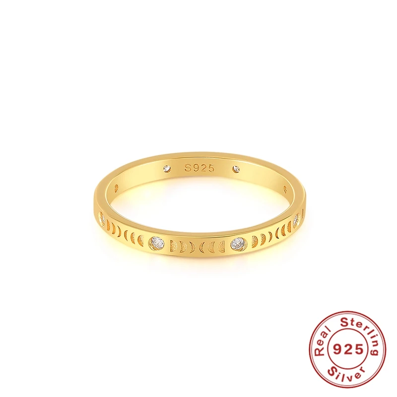LENNIK 925 Sterling Silver Delicate Moon Engrave Rings for Women Men Lovely Boho Creative Jewelry Crescent Ring Trendy Rings