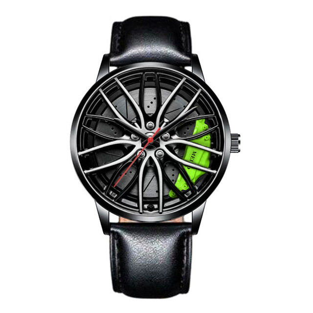 for Men Waterproof Vacuum Plating Strap with Car Wheel Rim Hub Design Sport Automatic Quartz Wristwatch