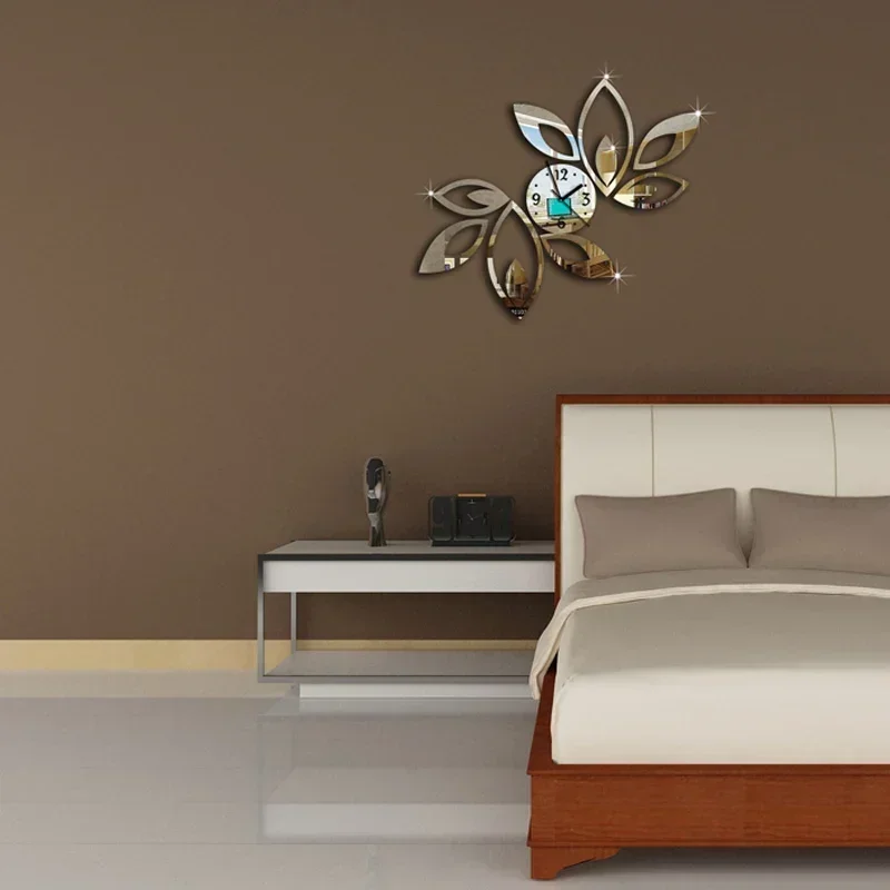 Clock on Wall Home Decor Multicolor Leave Acrylic Mirrored Design 3d Watch Living Room unique Gifts
