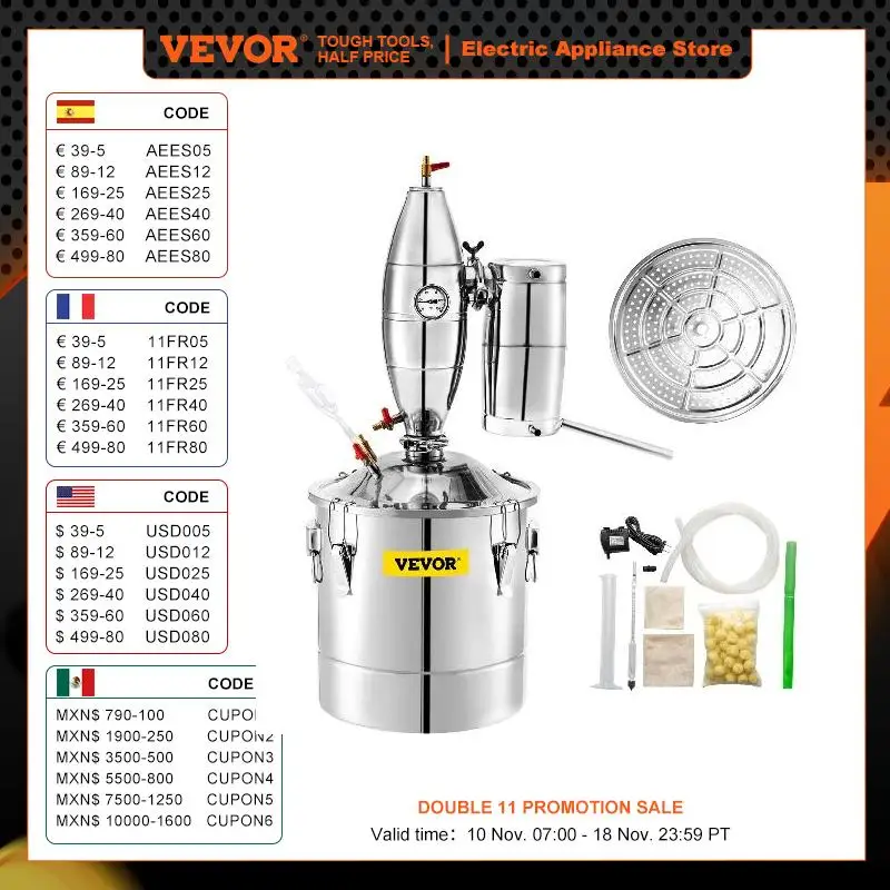 VEVOR 50L Alcohol Distiller Machine Beer Brewing Equipment DIY Wine Moonshine Apparatus Dispenser Kit Home Appliance