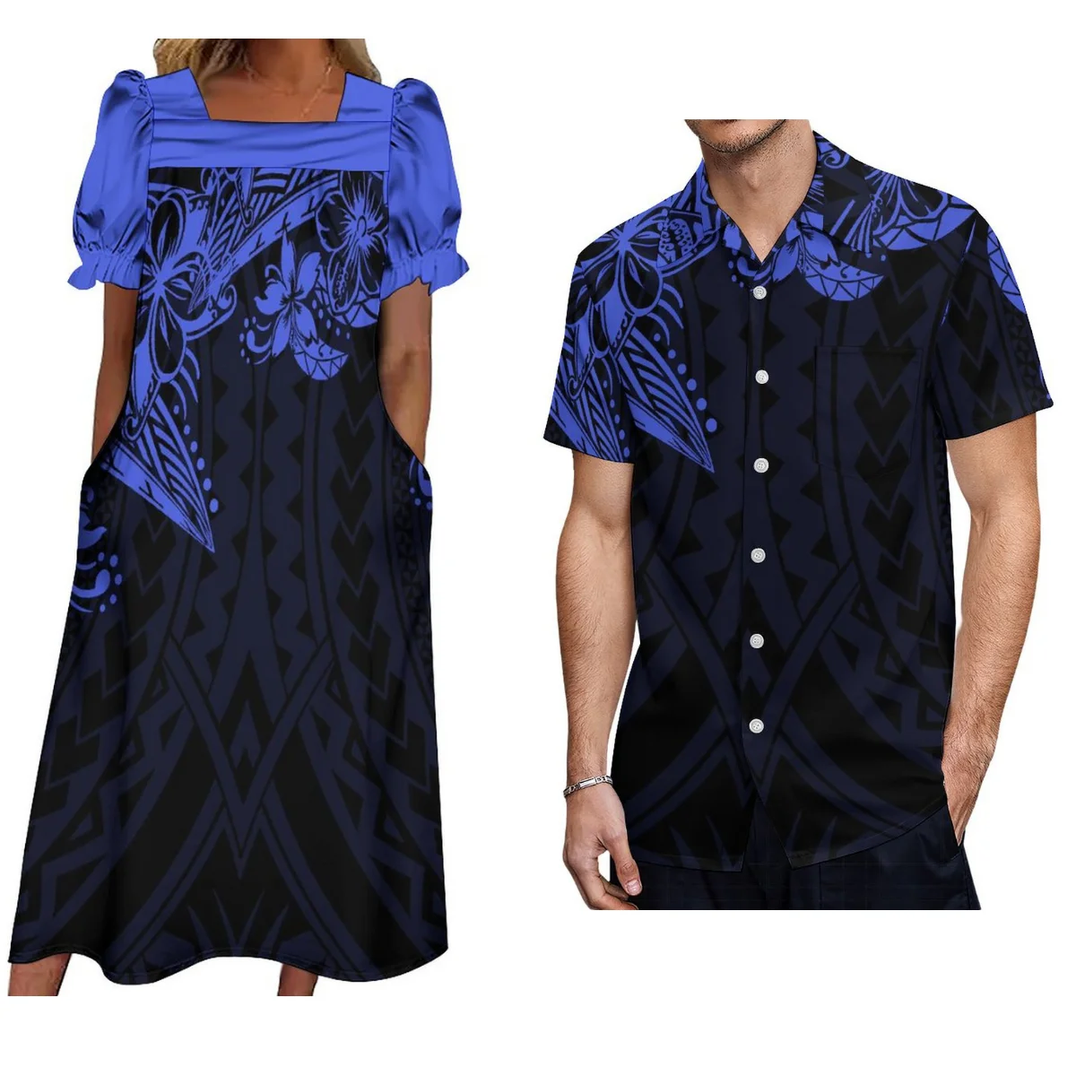 

2024 женское элегантное платье Mumu, платье макси из Микронезии 6xl с мужской повседневной рубашкой 9xl, комплект для пар, бесплатная доставка