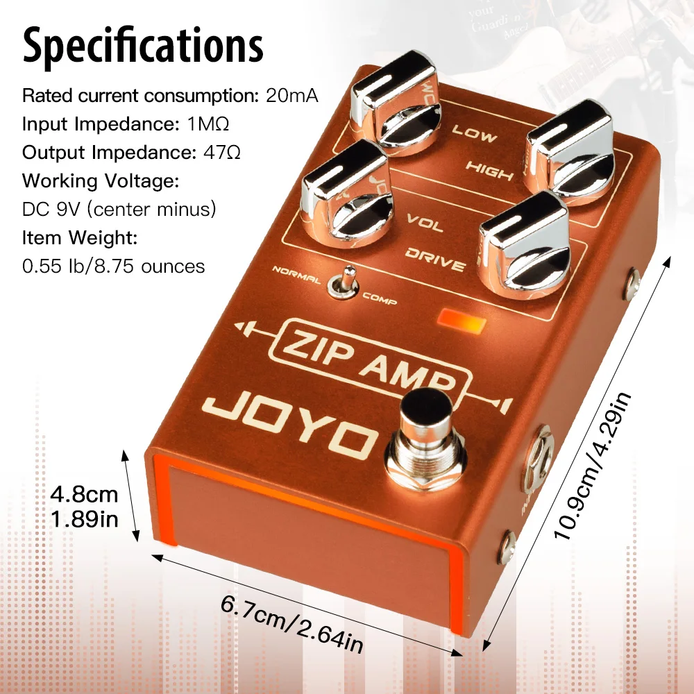 R-04 ZIP AMP Overdrive Pedal Rock Compression Tone with Gain COMP True Bypass Ov