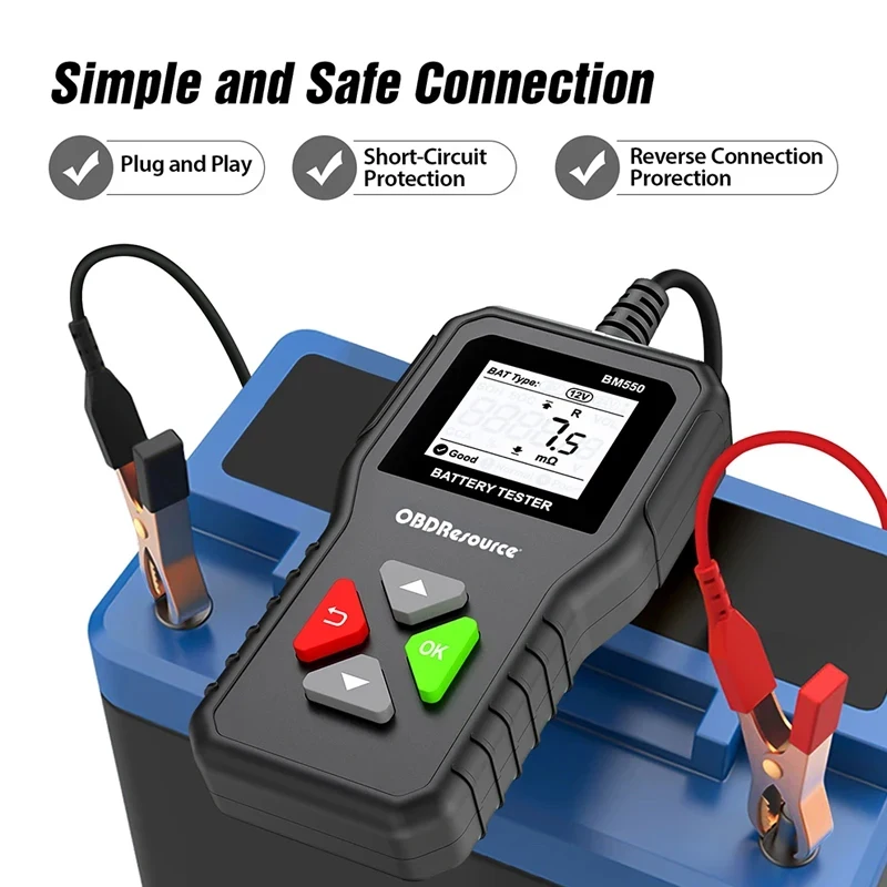 OBDResource BM550 Car Battery Tester 100-2000 CCA 6V 12V 24V Car Battery Analyzer Auto Battery Detection Diagnostic Tool