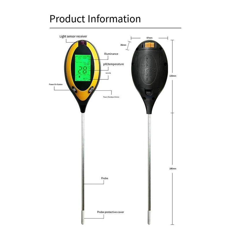 Soil PH Tester 4 in 1 PH Light Moisture Acidity Tester Soil Moisture Meter Plant Kit for Flowers soil tester