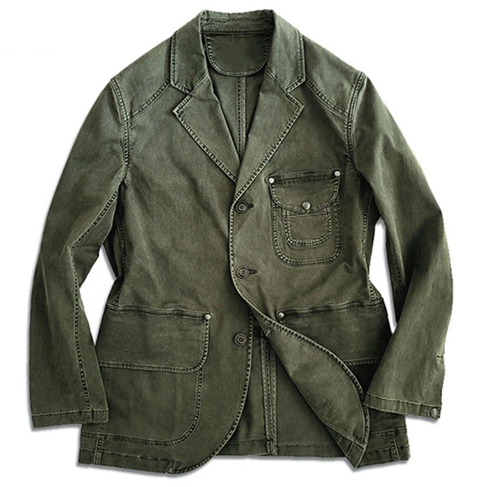 

American Style Casual Men's Blazer Jacket Frocked Army Green Overcoat Hunting Suit Coat Man Jacket Coats Spring Autumn Clothes