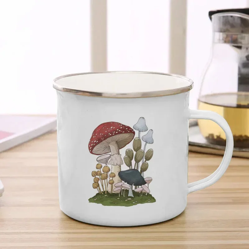 Women's Creative Mushroom Enamel Mug - Travel Tea & Coffee Cup with Handle, Perfect
