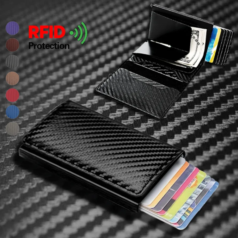 Credit Card Holder Carbon Fiber Credit Card Holder Wallet Men Rfid Smart Metal Thin Slim Pop Up Minimalist Wallet Small Black Purse Metal