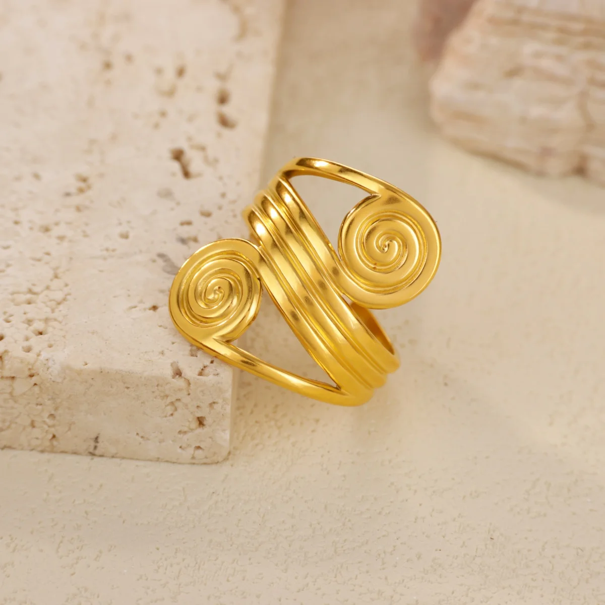 Stainless Steel Geometric Double Threaded Adjustable Ring For Women