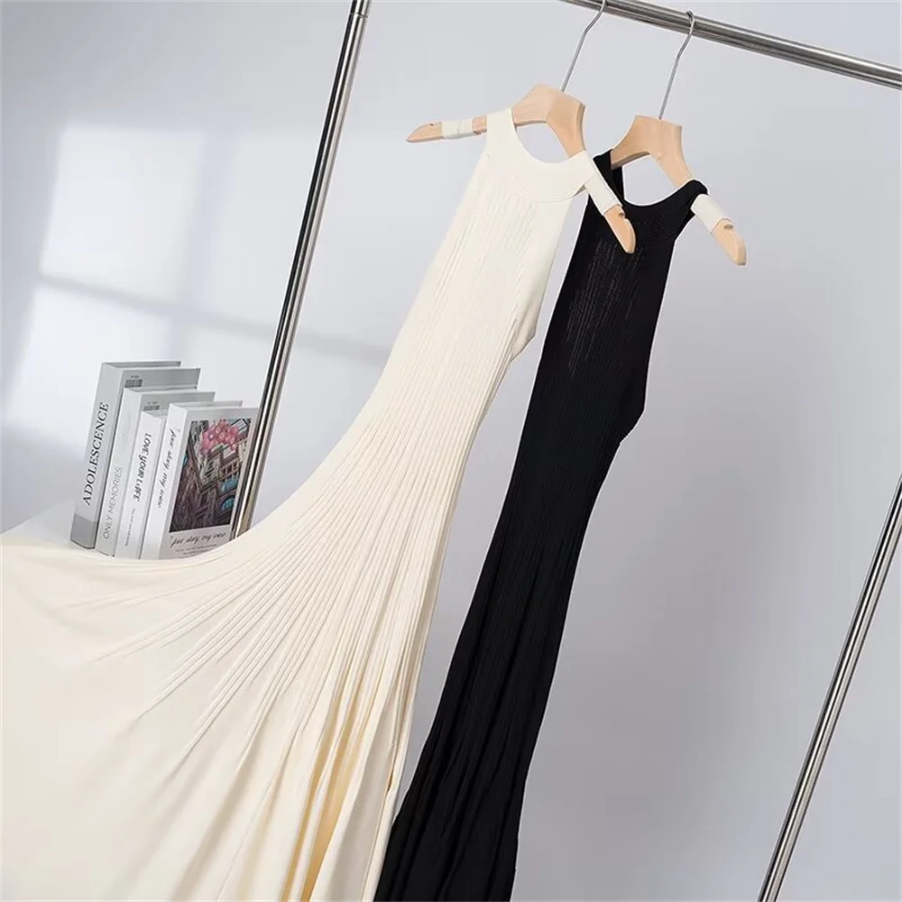 Cos Lris 2024 Summer Women's Fashion Style Versatile Design Pleated Solid Color A-line Skirt Long Dress