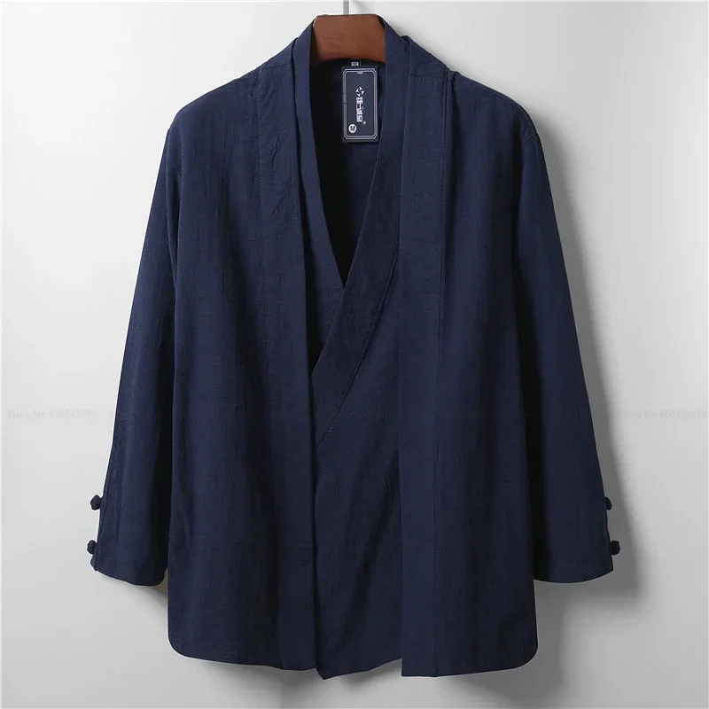 남성용 리넨 한푸 가디건 상의, Zea Tea Kung Fu 셔츠, 일본 기모노 재킷, 코트 로브, 오리엔탈 패션 의류, 중국 스타일
