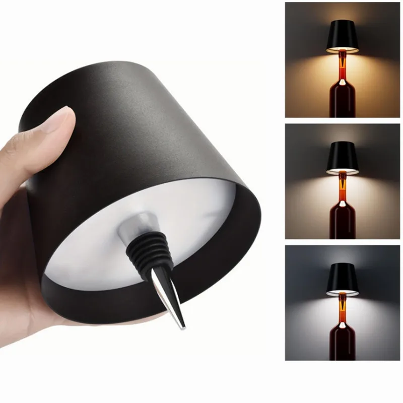 LED Wine Bottle Lamp Portable Table Lamp Cordless Night Light 3 Color Dimmable Desk Lamp for Restaurant Bar Party Bedroom