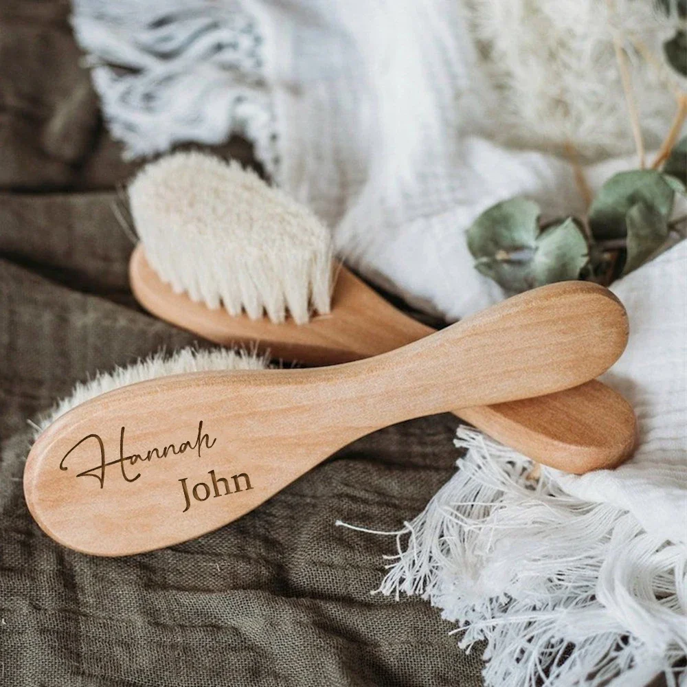 Personalized Baby Hairbrushes Engrave Infant Name Wooden Newborn Hair Brush Comb Brush Birth/Baptism/Birthday Baby Shower Gifts 5