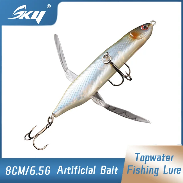 SKY Topwater Pencil Bait 8CM Artificial Crankbait Floating Water Wobblers  Fishbait Tackle Double-winged Dragonfly Bait - AliExpress