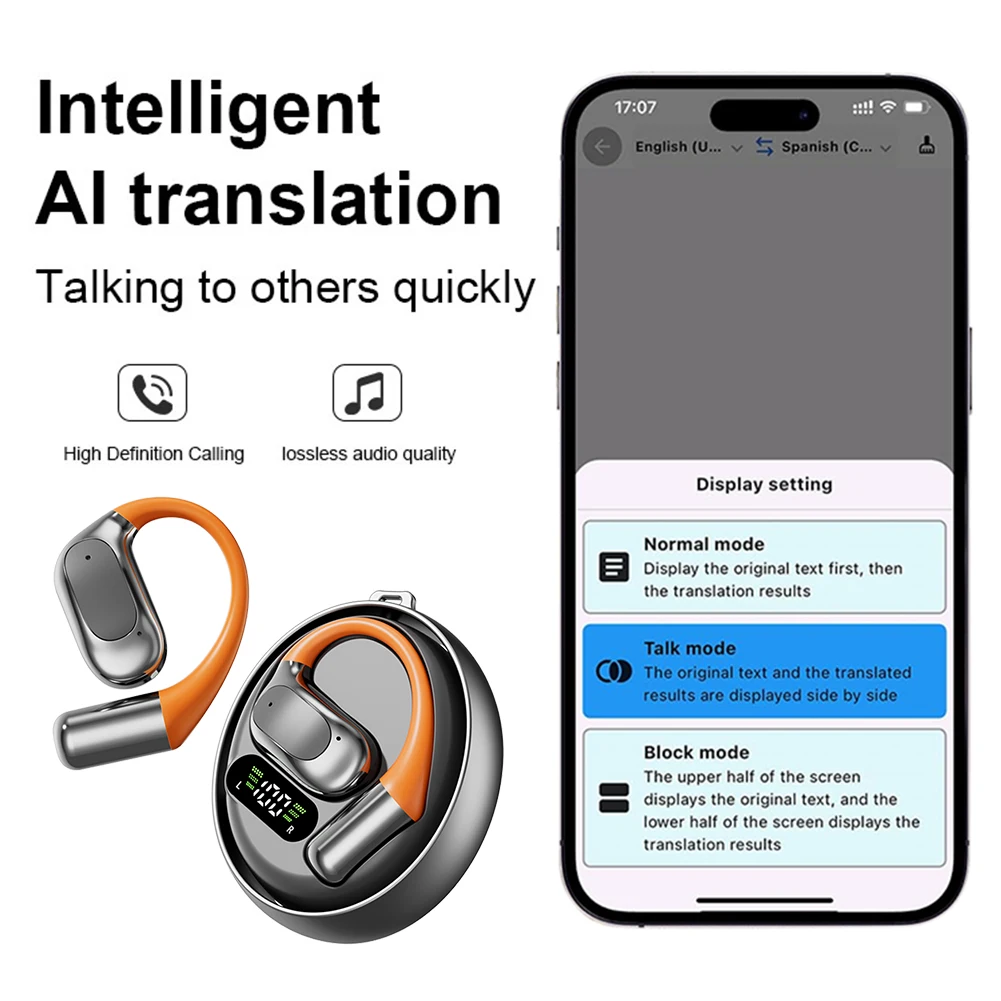 AI Language Translation Earbuds 144 Languages Bluetooth-Compatible 5.4 Translator Earbuds HD Sound Music Earphones for Travel