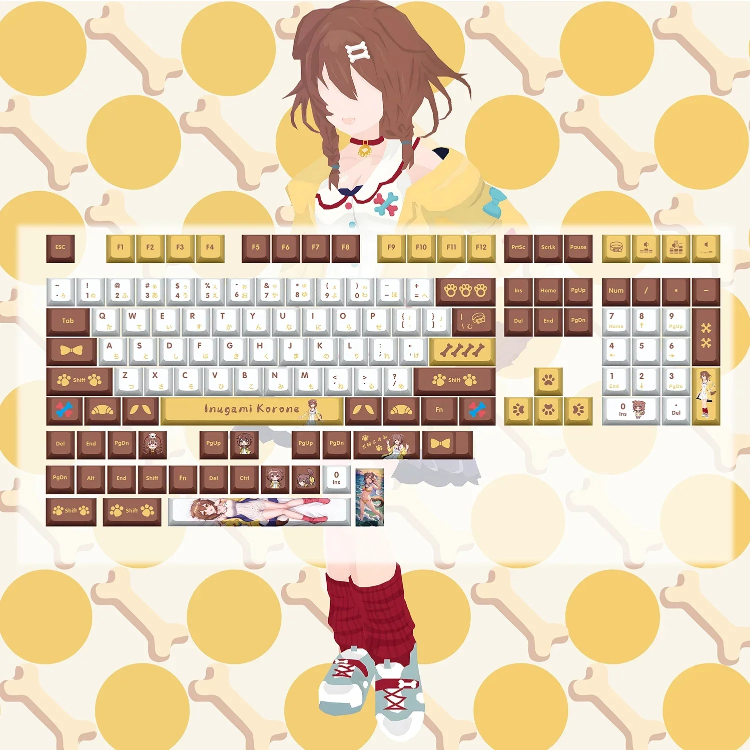 Anime Keycaps para Teclado Mecânico Inugami Korone Vtuber Hololive Key Cover Pbt Dye Sub Cherry mx Switch 132