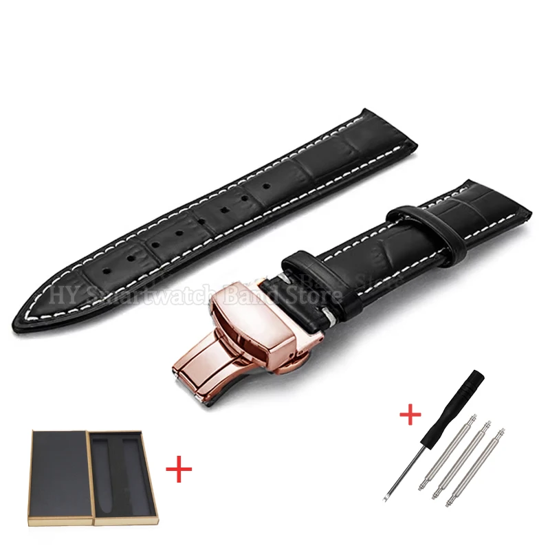 Luxurious Genuine Leather Watch Band with Solid Butterfly Clasp - Bamboo Design Bracelet Strap