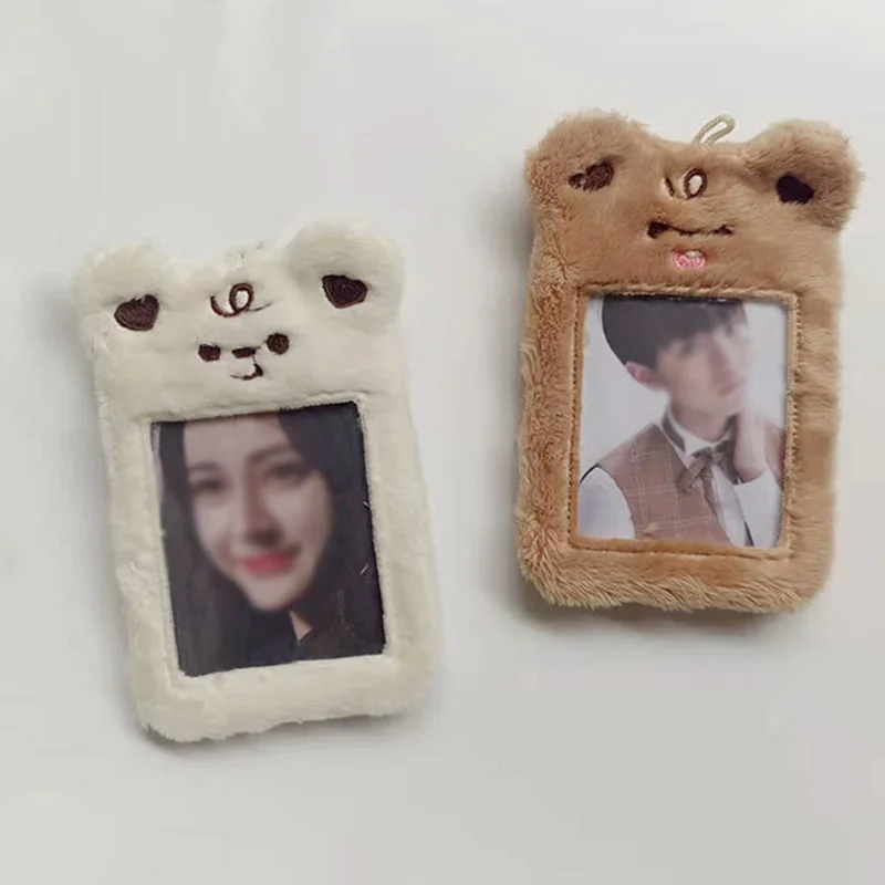 

New Korea Cute Bear Rabbit Plush Photocard Holder Kpop Idol Photo Sleeve Case ID Card Cover With Keychain Bag Pendant Dec