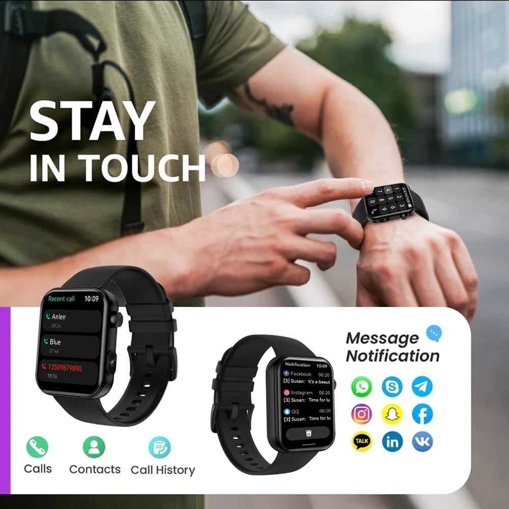 New Smart Watch Women Men Camera Take Photo Record Video Heart rate Sports Fitness Waterproof Bluetooth Call For Android iOS 5