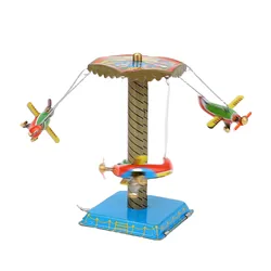 Vintage Tin Airplane Carousel Clockwork Rotating Figurine (New)