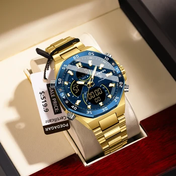 POEDAGAR Top Sport Men Clock LED Luminous Waterproof Week Date Man Watch Electronic Stainless Steel Fashion Quartz Men's Watches