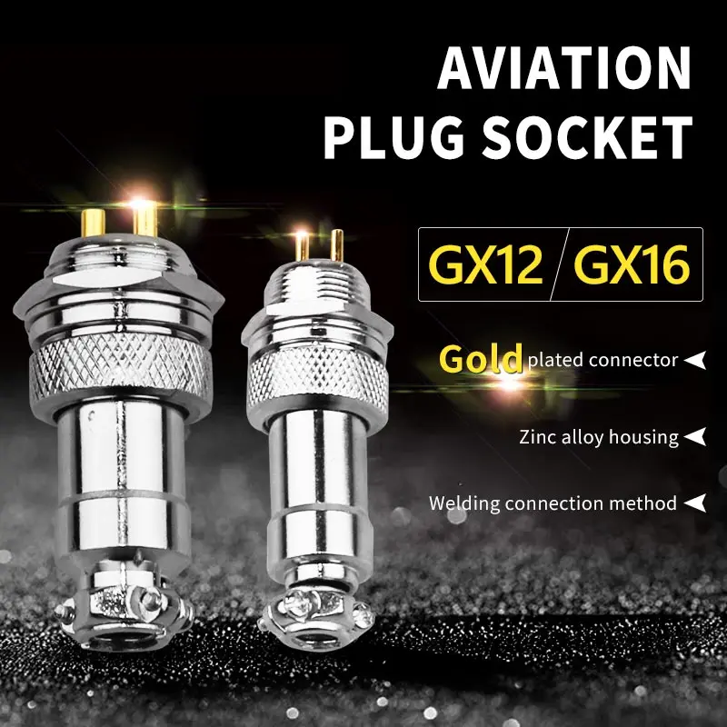 Description Picture 2 of item1pc GX12/GX16 Gold-plated Aviation Plug Socket 2/3/4/5/6/7/8/9/10-Pin Connector Male Female Soldering Industrial Connectors