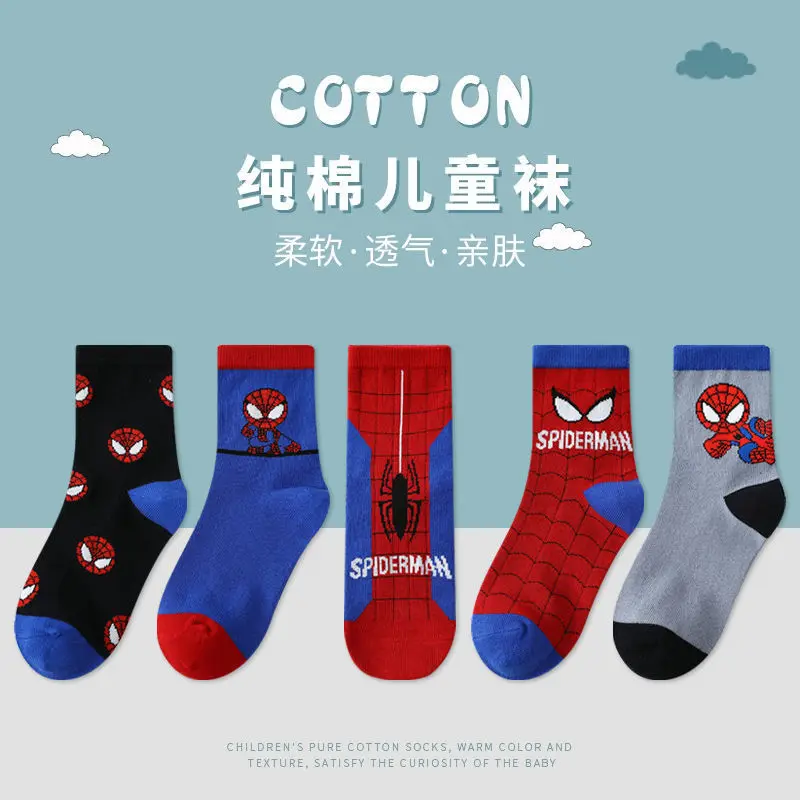 Disney Baby Cotton Socks Spiderman Cartoon Anime Hero Boys Tube Socks Children Autumn Winter Kids Random 1pair cotton socks