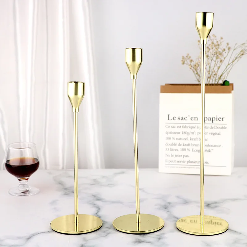 

1/3 Pcs/ Set European Metal Candle Holder Simple Golden Wedding Decoration Bar Party Living Room Decoration Home Decoration