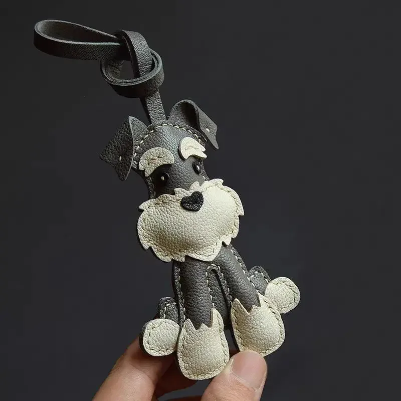 Leather schnauzer bag charm close-up
