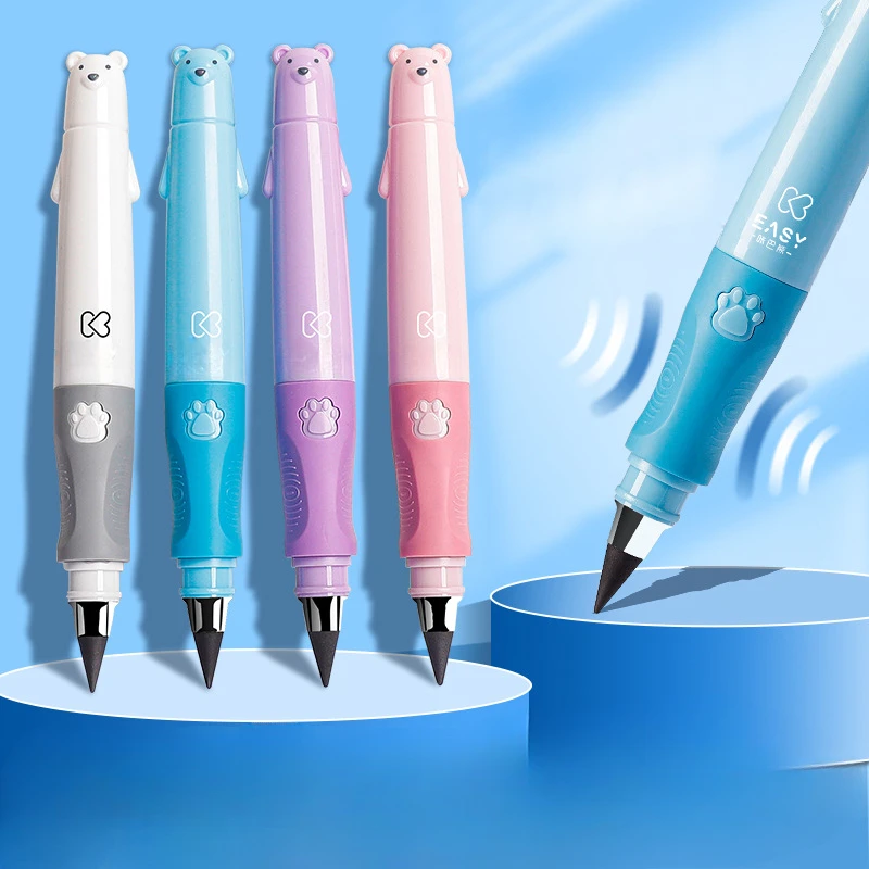 

New Children Colorful Unlimited Writing Eternal Pencil 0.5mm No Ink Pen Cartoon Bear Painting Supplies Novelty Stationery School