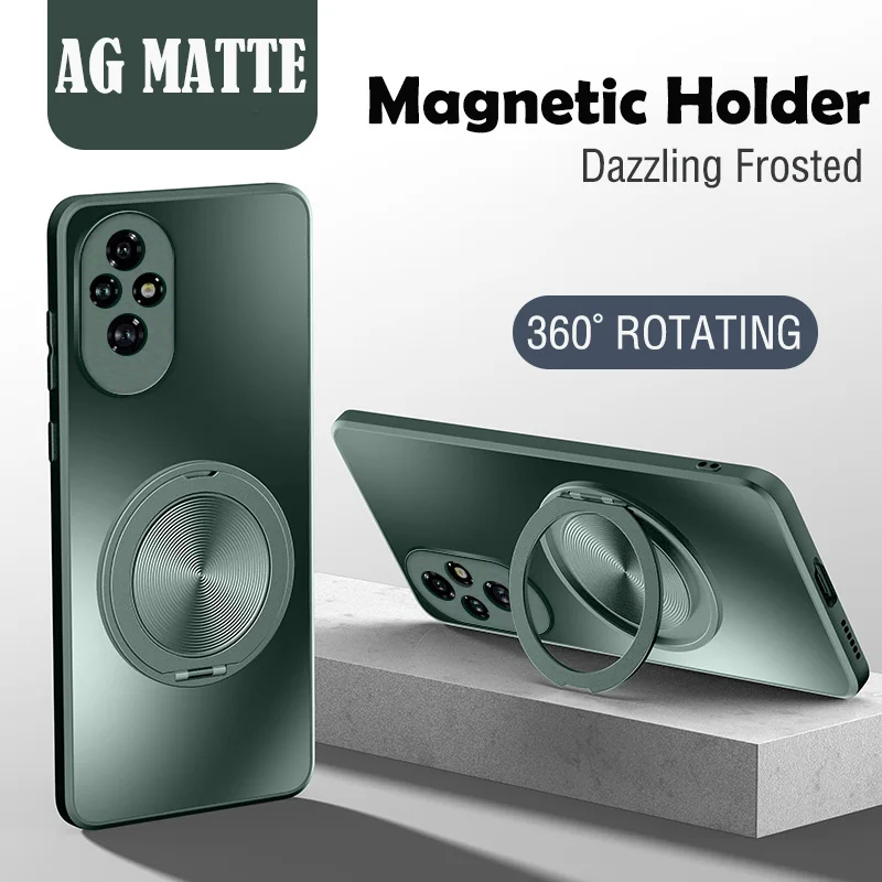 Enhanced Matte Magnetic Ring Stand Case with 360° Rotation for Magsafe - Protective Back Cover with Holder