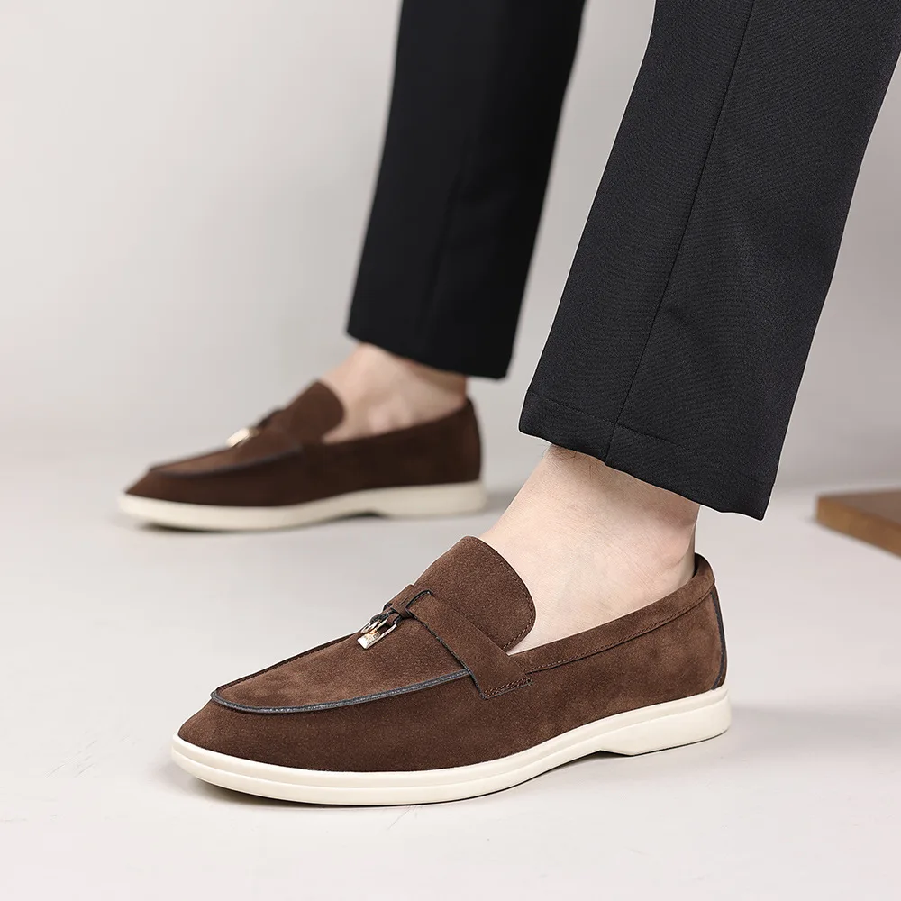 Big Size Fashion Casual Loafers For Men Spring Autumn 2026 New Designer Suede Leather Male Solid Color Flat Shoes Man_vogvips.com