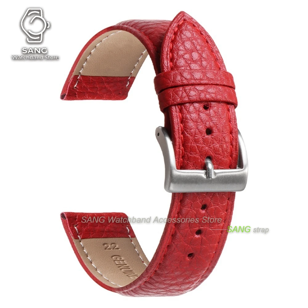 Universal Leather Watchband with Solid Buckle - Calfskin Strap